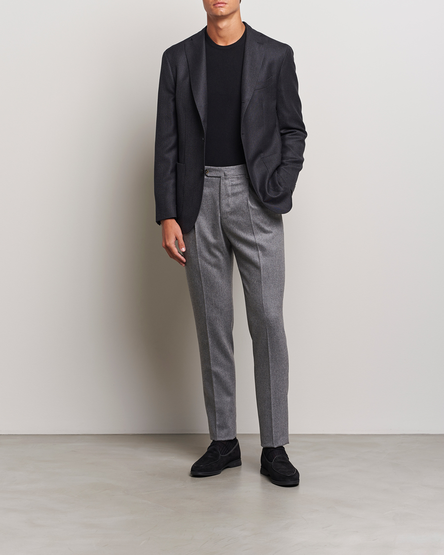 Herr | Byxor | PT01 | Slim Fit Pleated Wool/Cashmere Trousers Grey Melange
