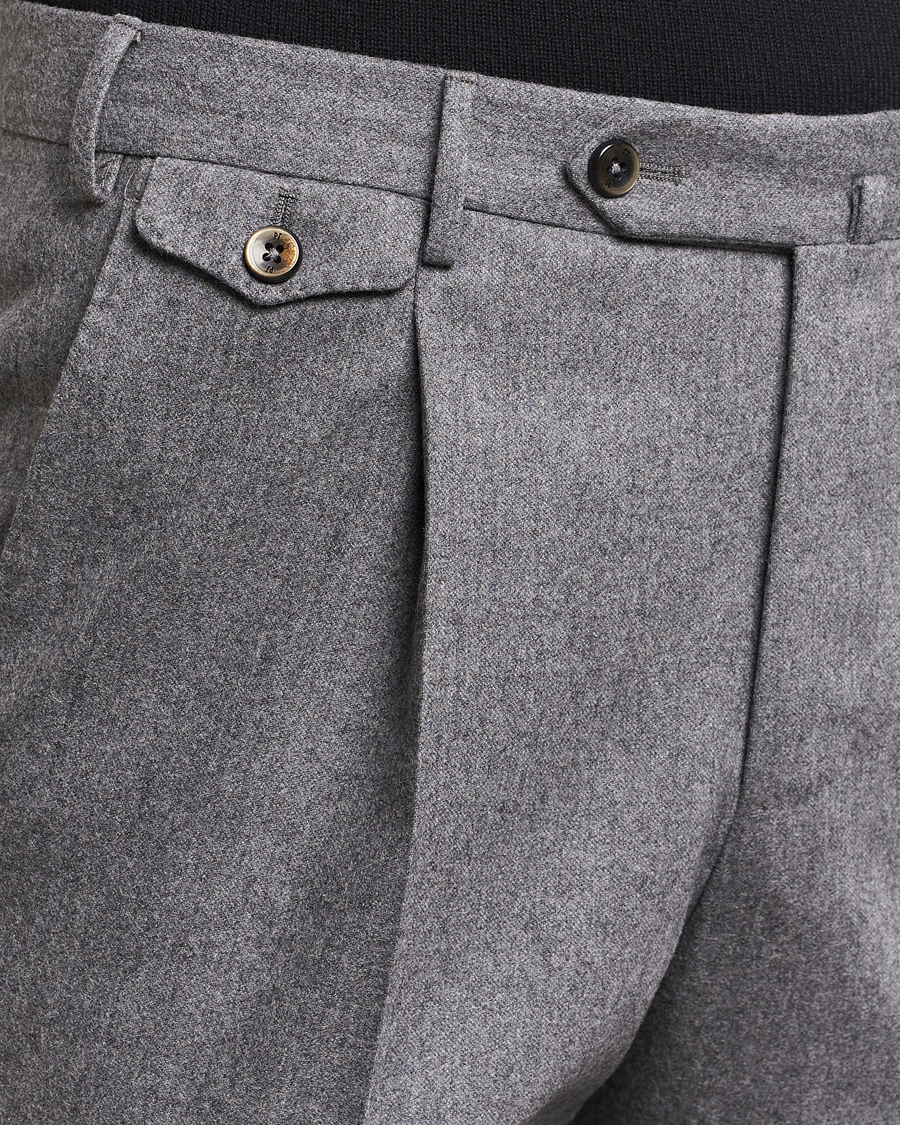 Herr | Byxor | PT01 | Slim Fit Pleated Wool/Cashmere Trousers Grey Melange