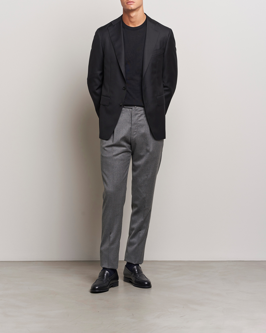 Herr | Byxor | PT01 | Slim Fit Pleated Flannel Trousers Grey Melange