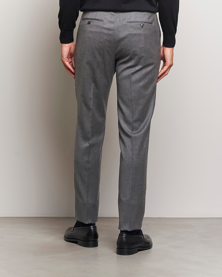 Herr | Byxor | PT01 | Slim Fit Pleated Flannel Trousers Grey Melange