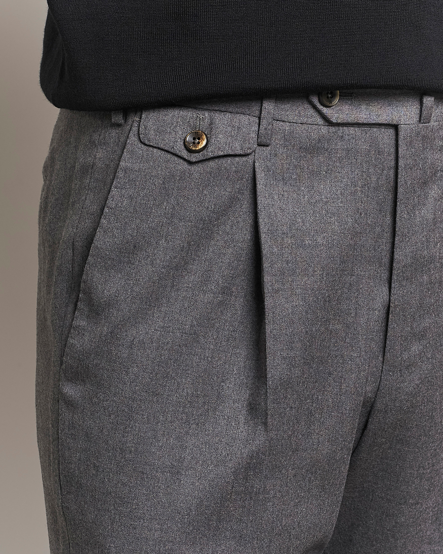 Herr | Byxor | PT01 | Slim Fit Pleated Flannel Trousers Grey Melange