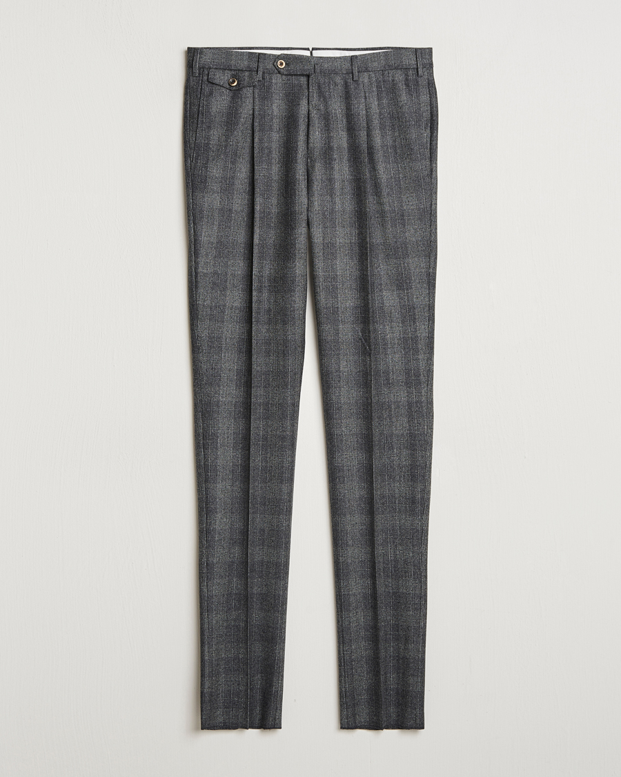 Herr | Byxor | PT01 | Slim Fit Pleated Checked Flannel Trousers Grey