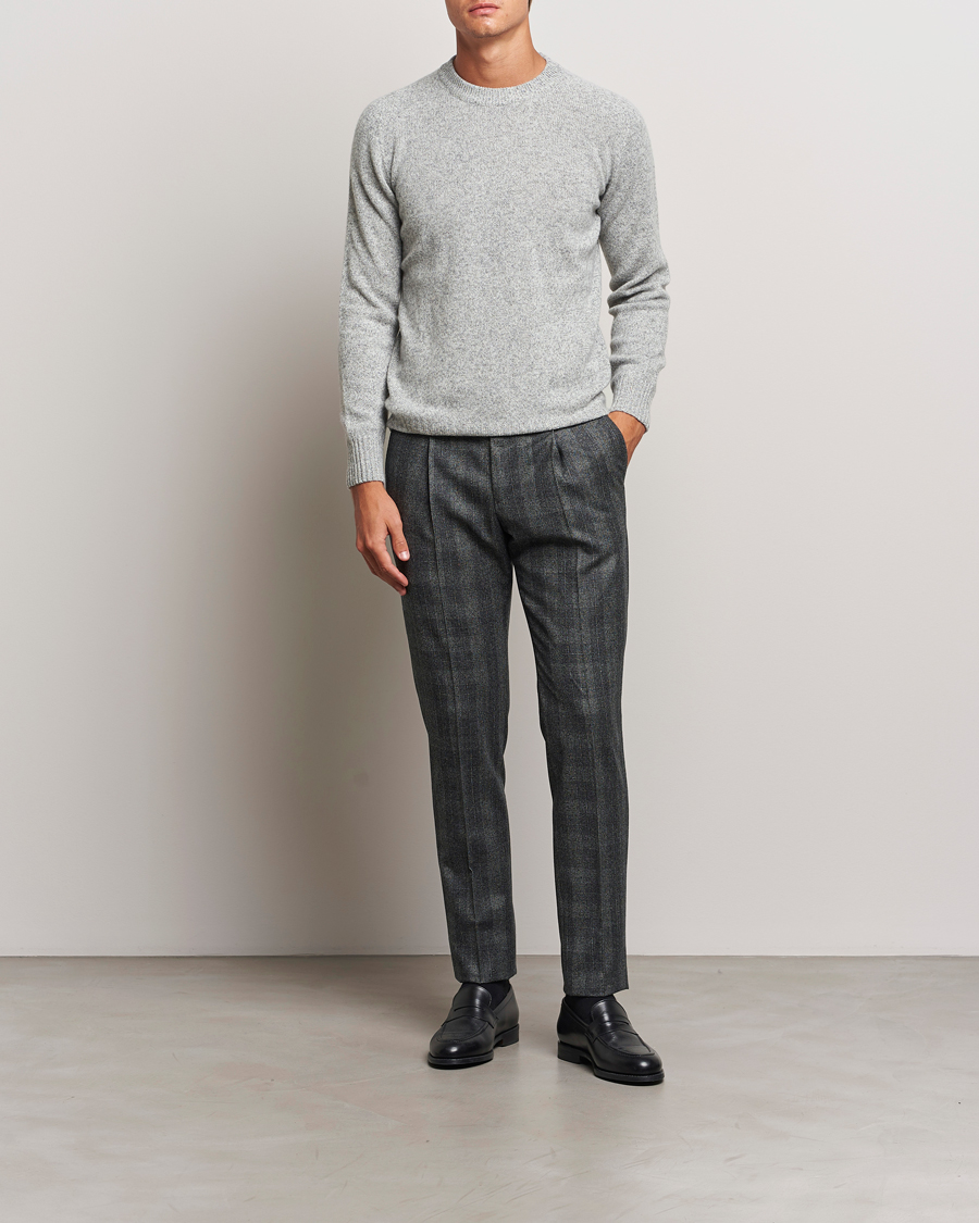 Herr | Byxor | PT01 | Slim Fit Pleated Checked Flannel Trousers Grey
