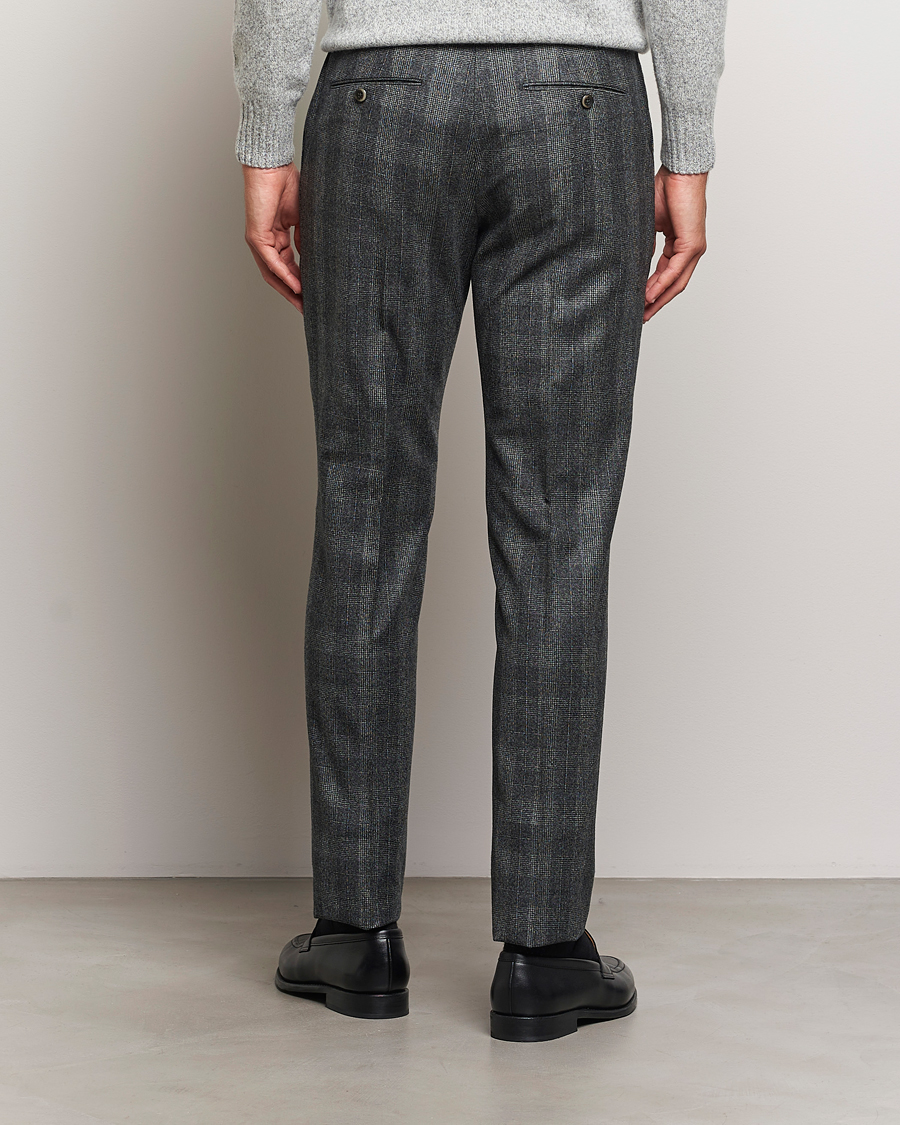 Herr | Byxor | PT01 | Slim Fit Pleated Checked Flannel Trousers Grey
