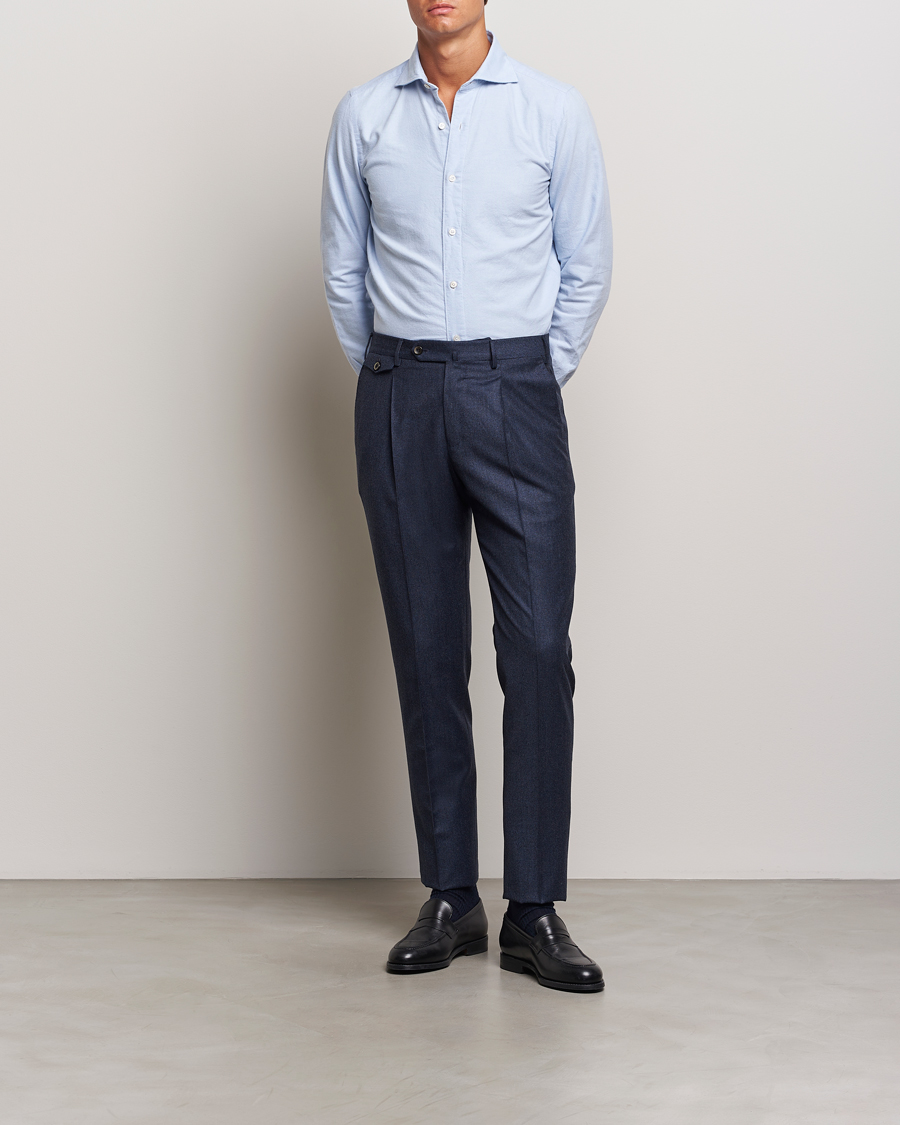 Herr | Byxor | PT01 | Slim Fit Pleated Houndstooth Flannel Trousers Navy