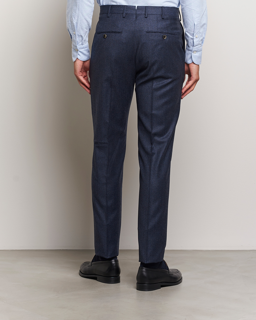 Herr | Byxor | PT01 | Slim Fit Pleated Houndstooth Flannel Trousers Navy