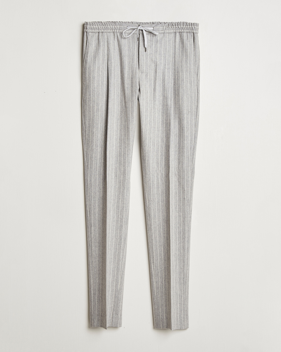 Herr | Byxor | PT01 | Slim Fit Wool/Cashmere Drawstring Trousers Light Grey