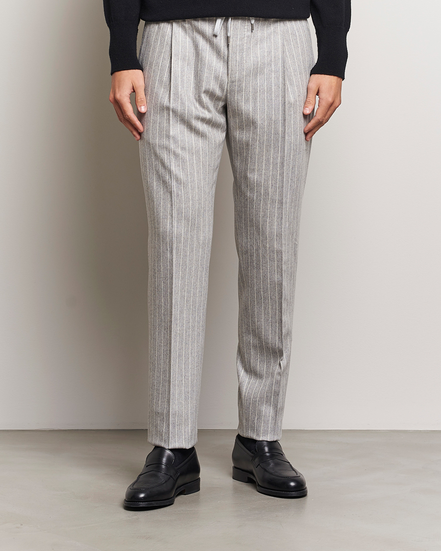 Herr | Byxor | PT01 | Slim Fit Wool/Cashmere Drawstring Trousers Light Grey