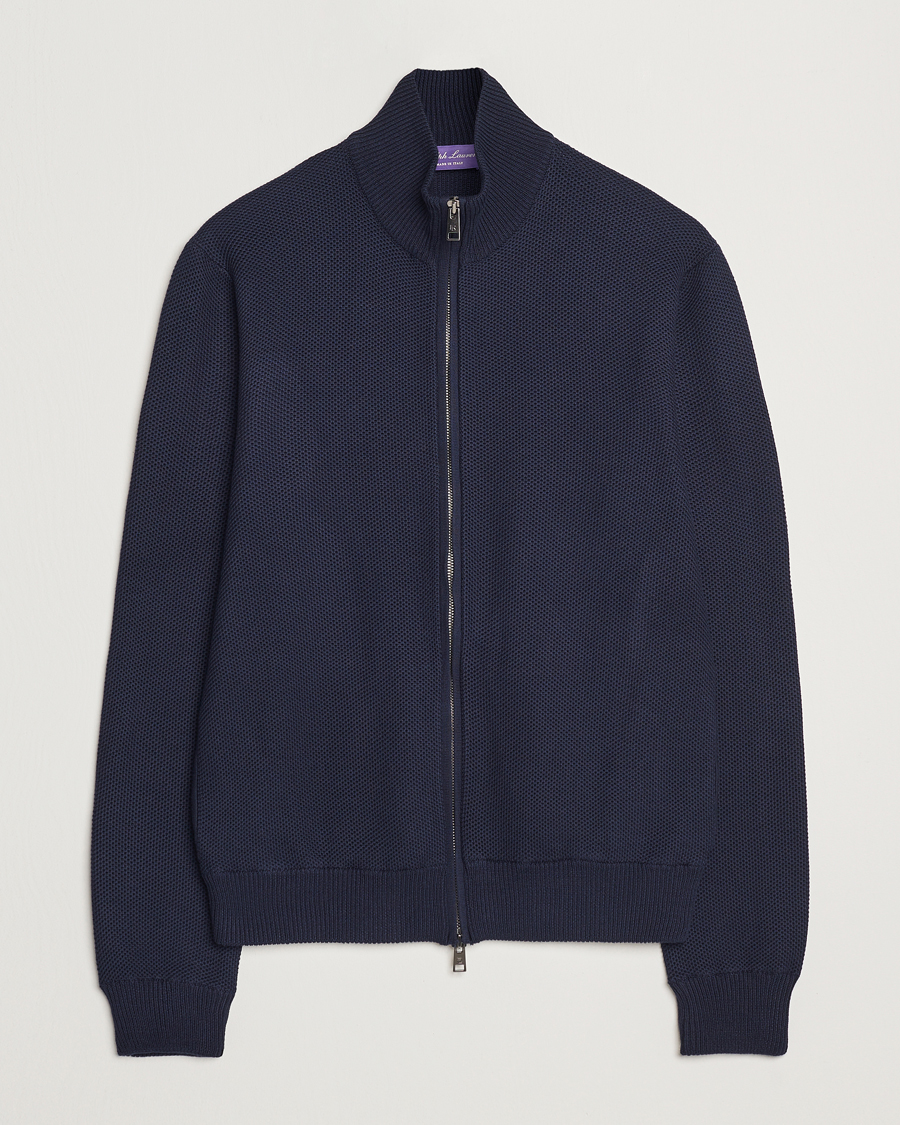 Herr | Tröjor | Ralph Lauren Purple Label | Cotton/Silk Full Zip Sweater Navy