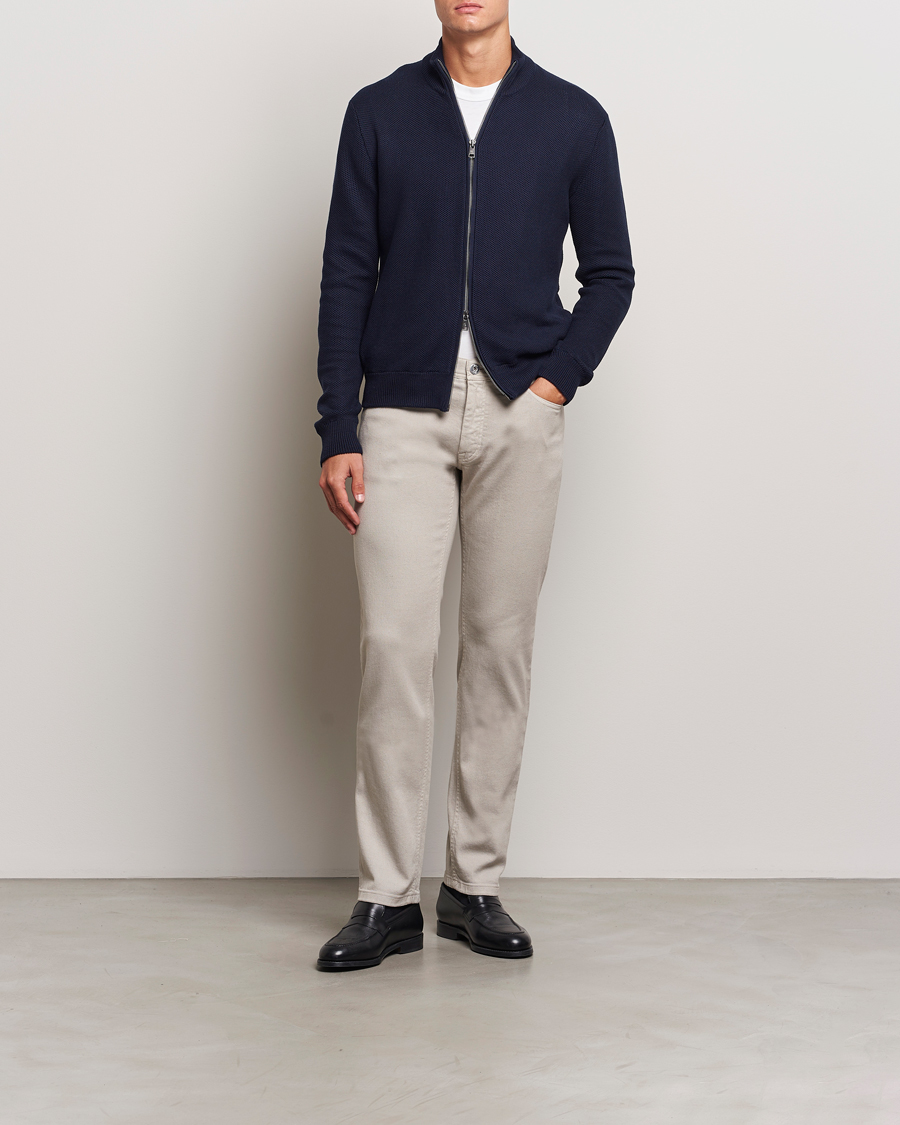 Herr | Tröjor | Ralph Lauren Purple Label | Cotton/Silk Full Zip Sweater Navy