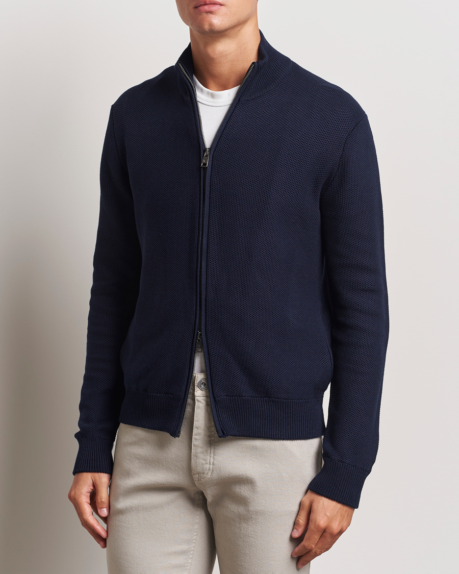 Herr | Tröjor | Ralph Lauren Purple Label | Cotton/Silk Full Zip Sweater Navy