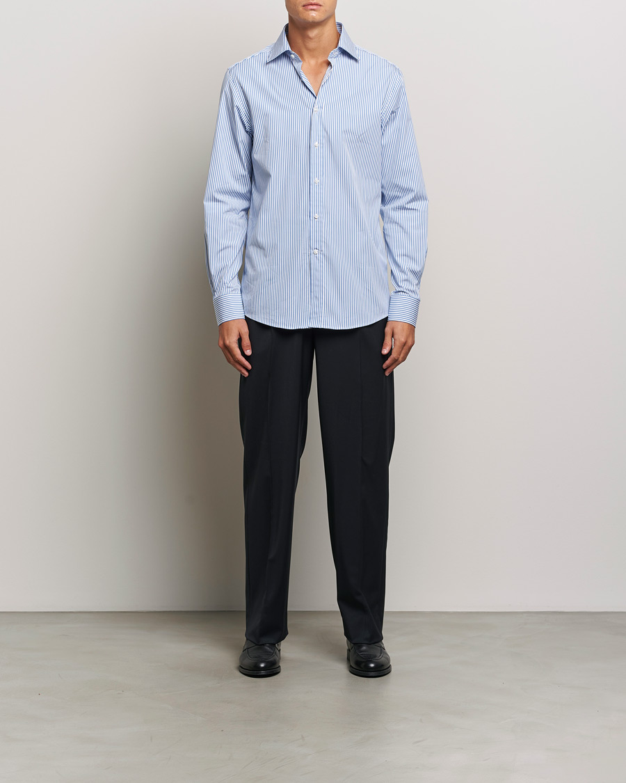Herr | Skjortor | Ralph Lauren Purple Label | Pop Stripe Cotton Shirt Light Blue
