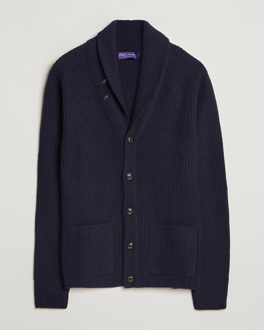 Herr | Tröjor | Ralph Lauren Purple Label | Cashmere Shawl Cardigan Navy