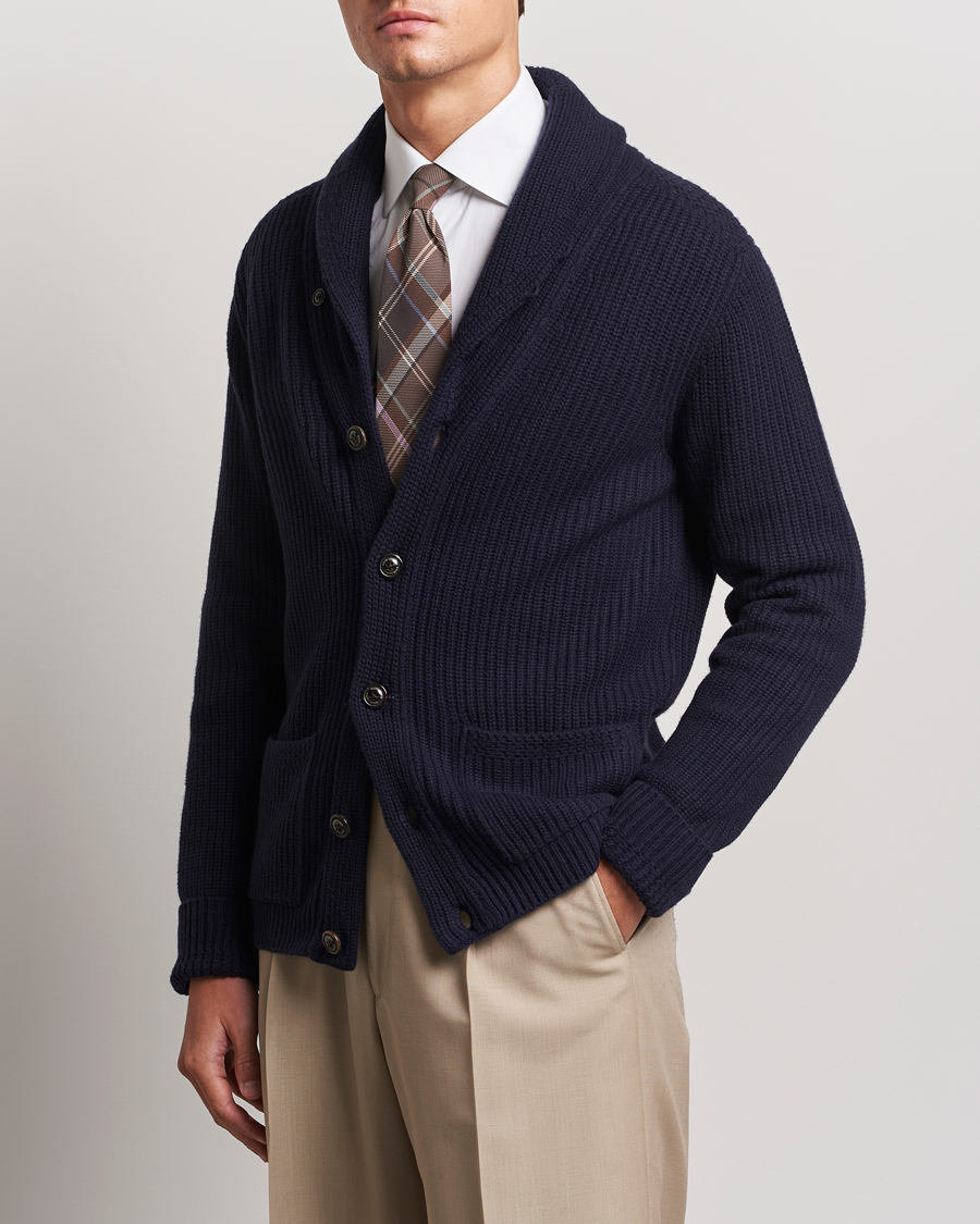 Herr | Tröjor | Ralph Lauren Purple Label | Cashmere Shawl Cardigan Navy