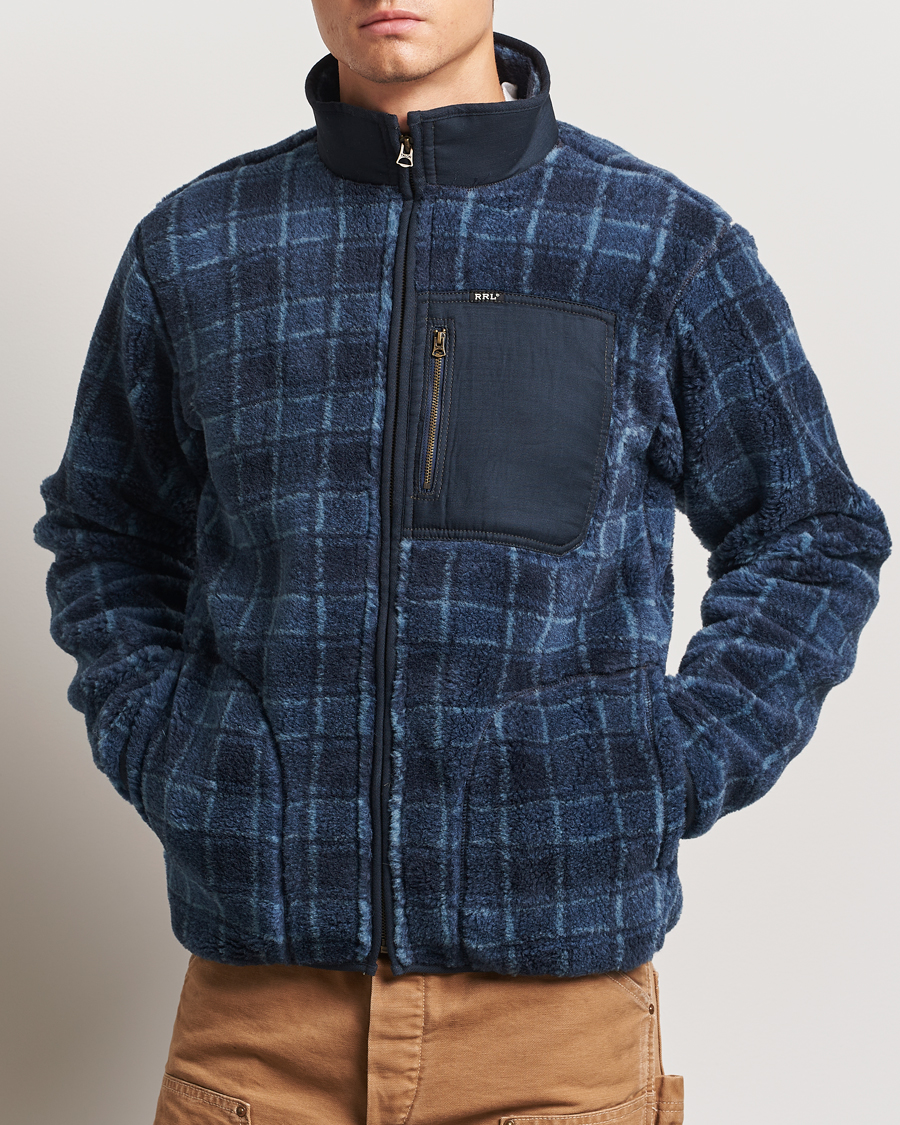 Herr | Tröjor | RRL | Gabe Fleece Full Zip Navy Plaid