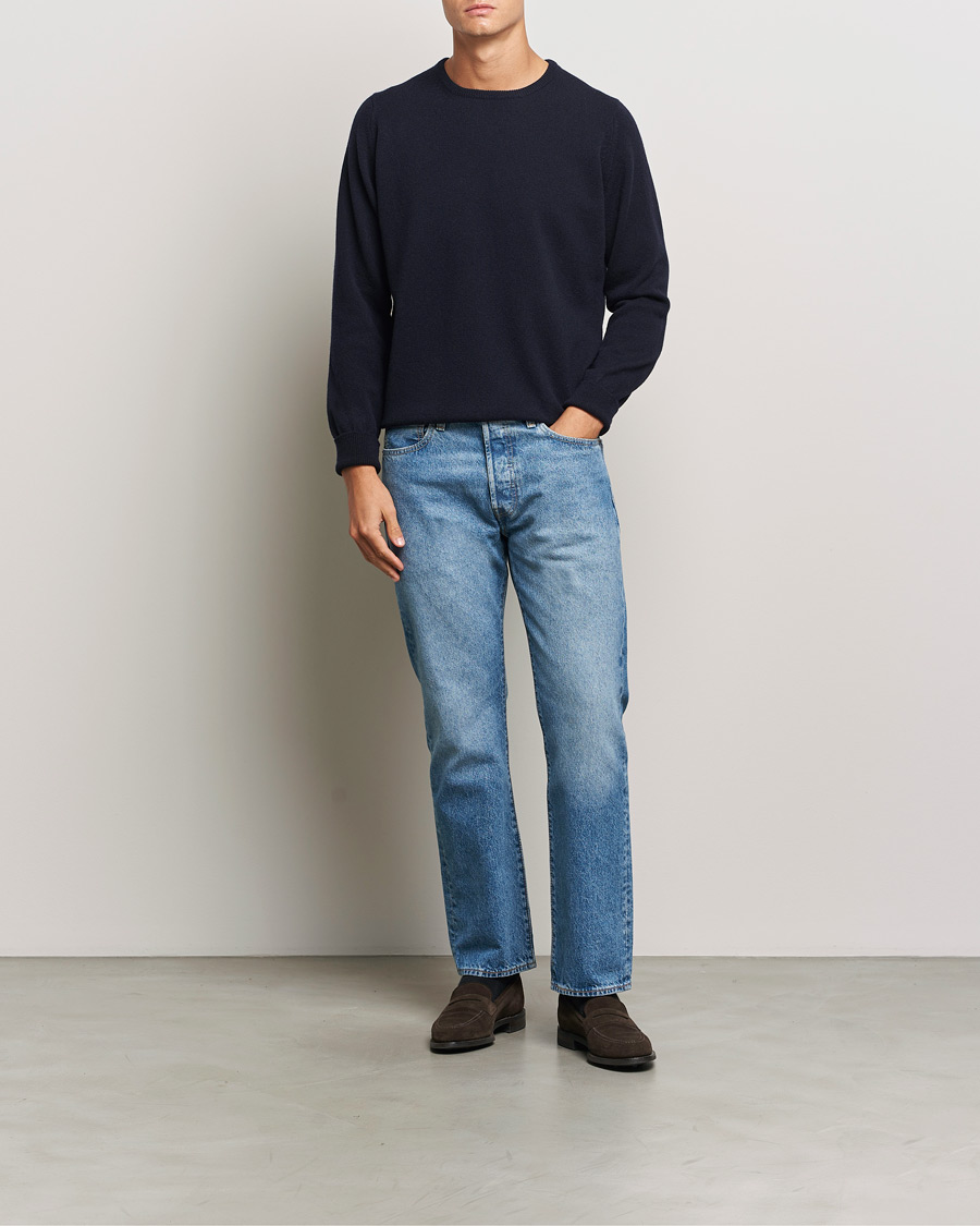 Herr | Tröjor | William Lockie | Rob Lambswool Crewneck Navy