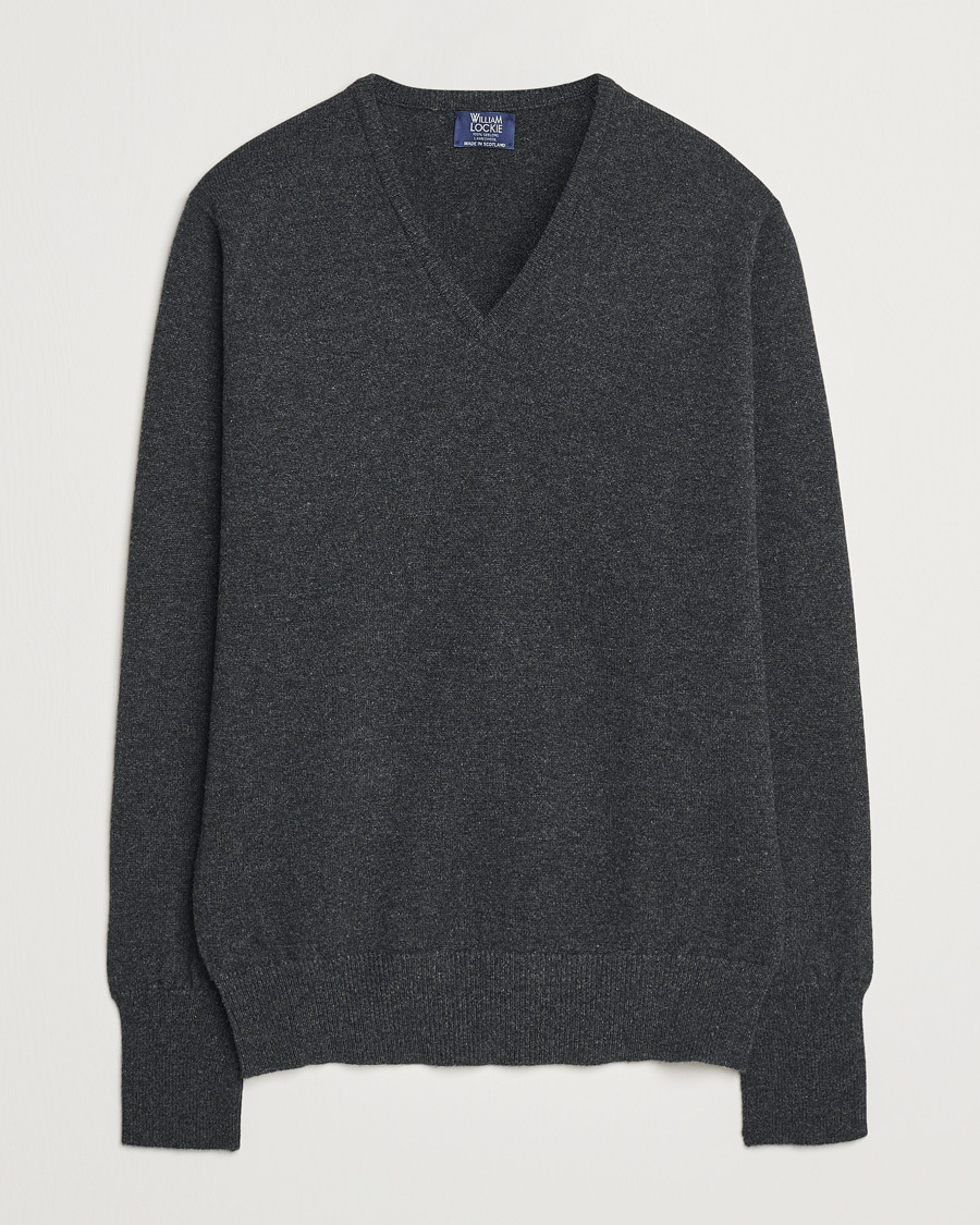 Herr | Tröjor | William Lockie | Rob Lambswool V-Neck Charcoal