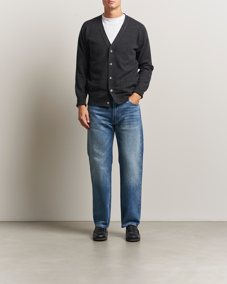 Herr | Tröjor | William Lockie | Rob Lambswool Cardigan Charcoal