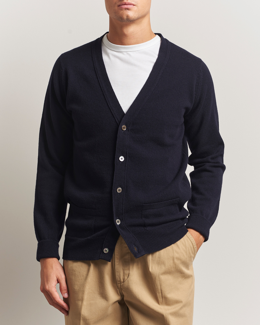 Herr | Tröjor | William Lockie | Rob Lambswool Cardigan Navy