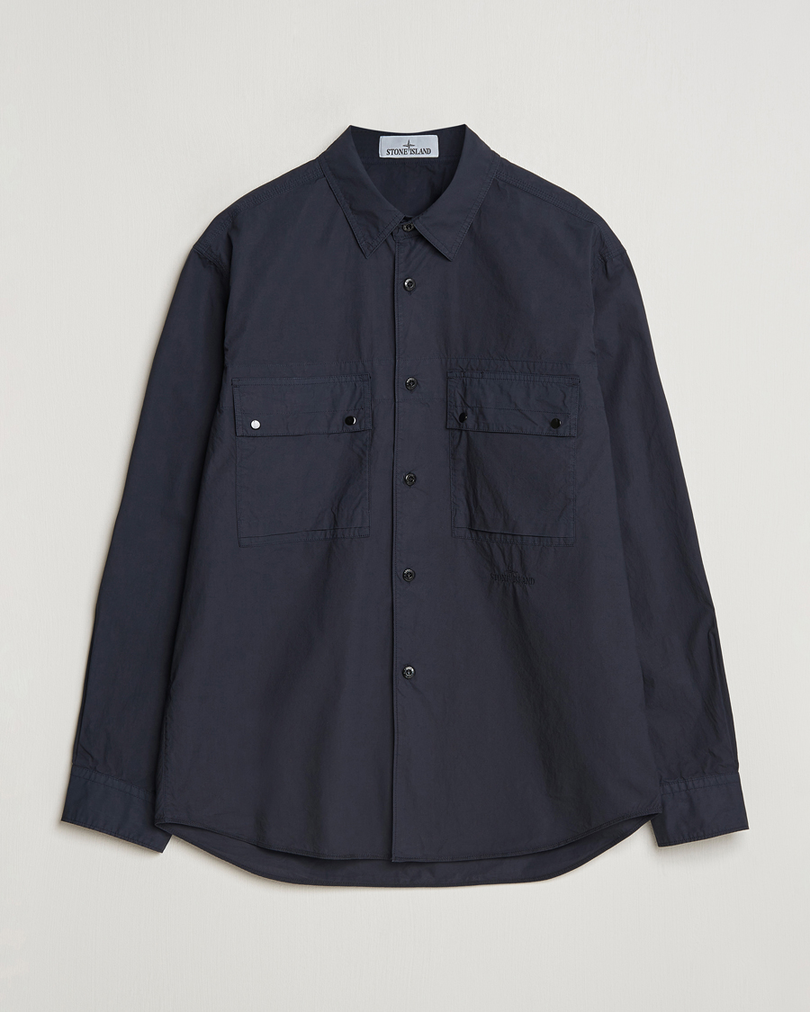 Herr | Skjortor | Stone Island | Garment Dyed Cotton Canvas Overshirt Navy Blue
