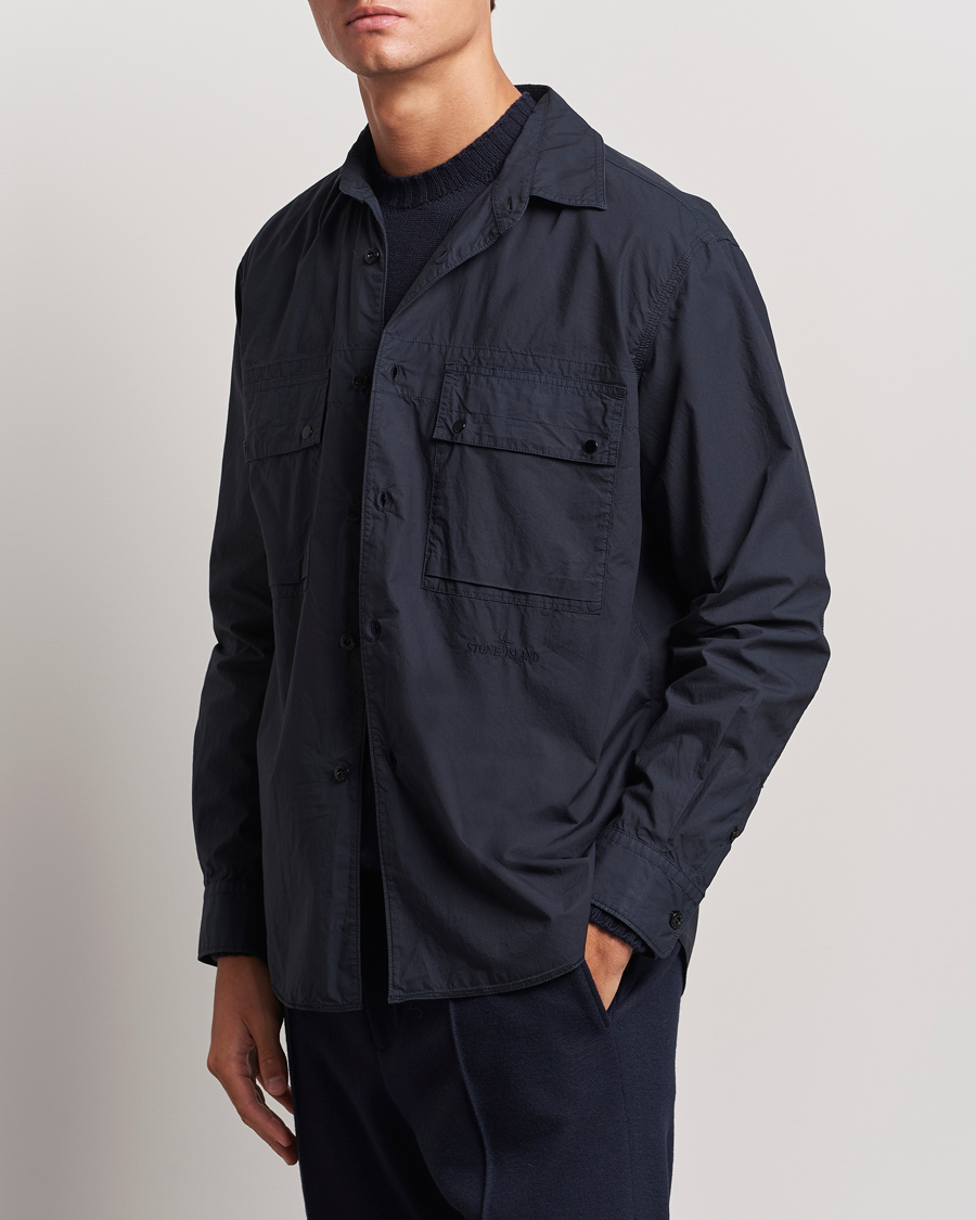 Herr | Skjortor | Stone Island | Garment Dyed Cotton Canvas Overshirt Navy Blue
