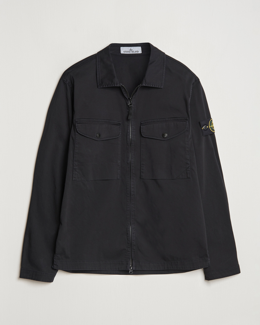 Herr | Skjortor | Stone Island | Garment Dyed Cotton Zip Overshirt Black