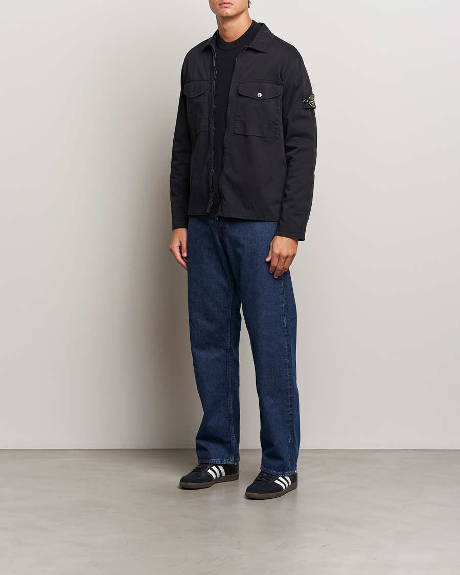 Herr | Skjortor | Stone Island | Garment Dyed Cotton Zip Overshirt Black