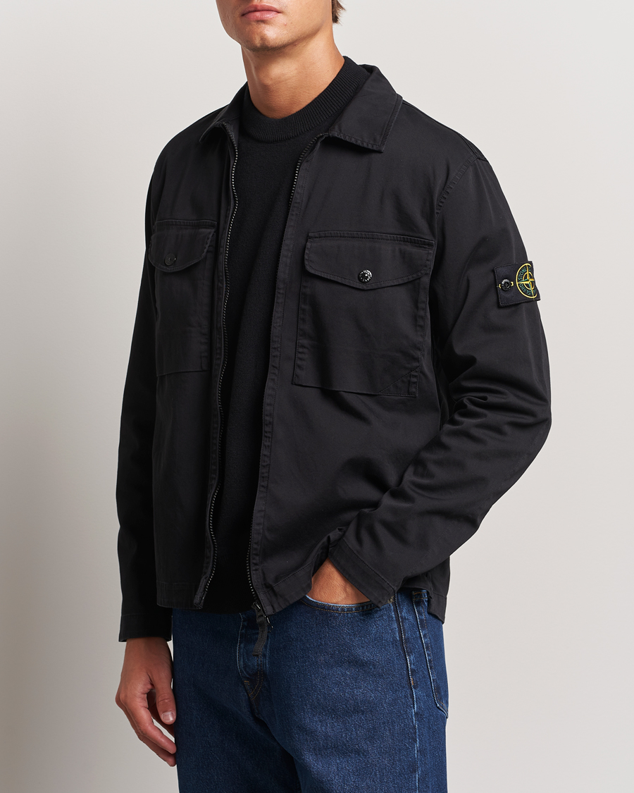Herr | Skjortor | Stone Island | Garment Dyed Cotton Zip Overshirt Black