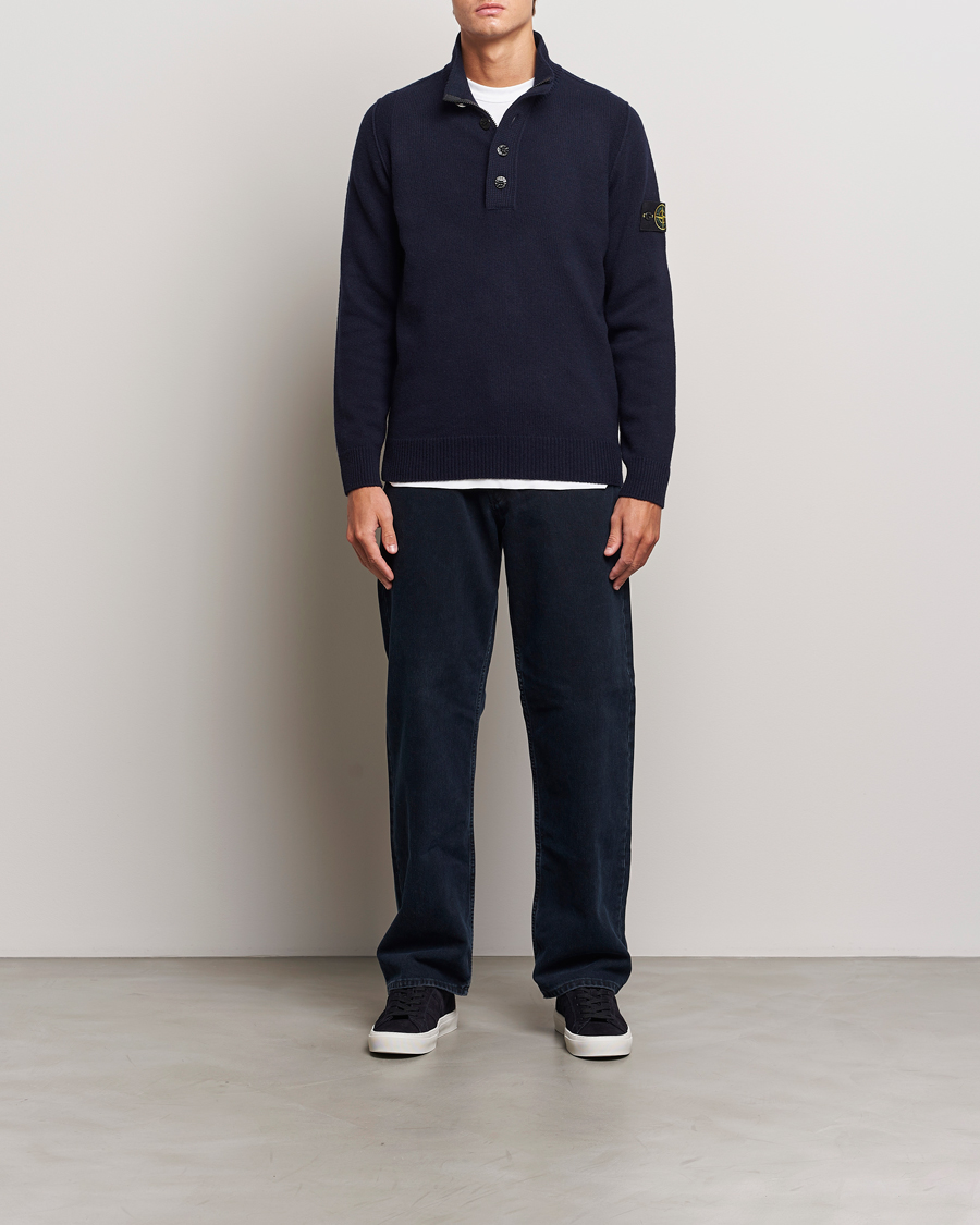 Herr | Tröjor | Stone Island | Knitted Lambswool Half Button Zip Navy Blue
