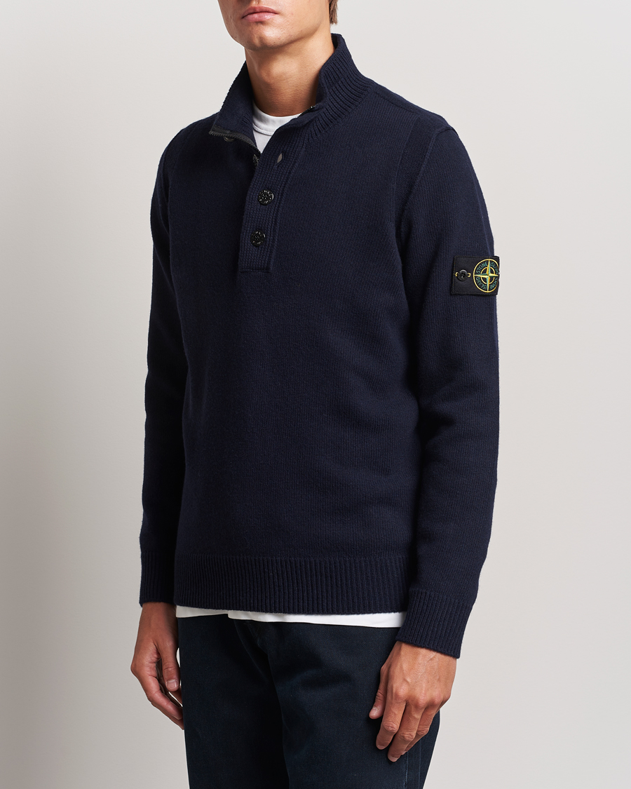 Herr | Tröjor | Stone Island | Knitted Lambswool Half Button Zip Navy Blue