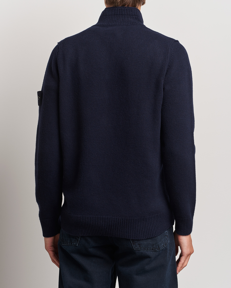 Herr | Tröjor | Stone Island | Knitted Lambswool Half Button Zip Navy Blue