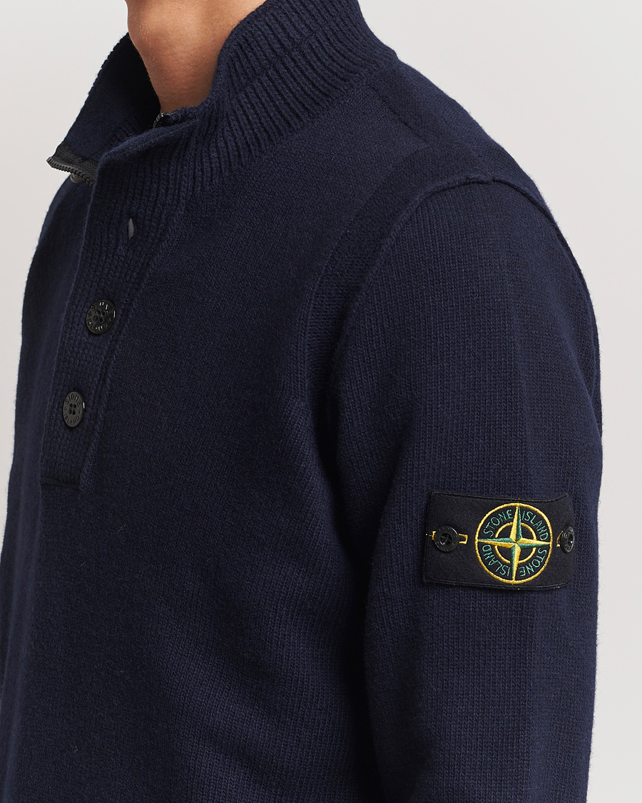 Herr | Tröjor | Stone Island | Knitted Lambswool Half Button Zip Navy Blue