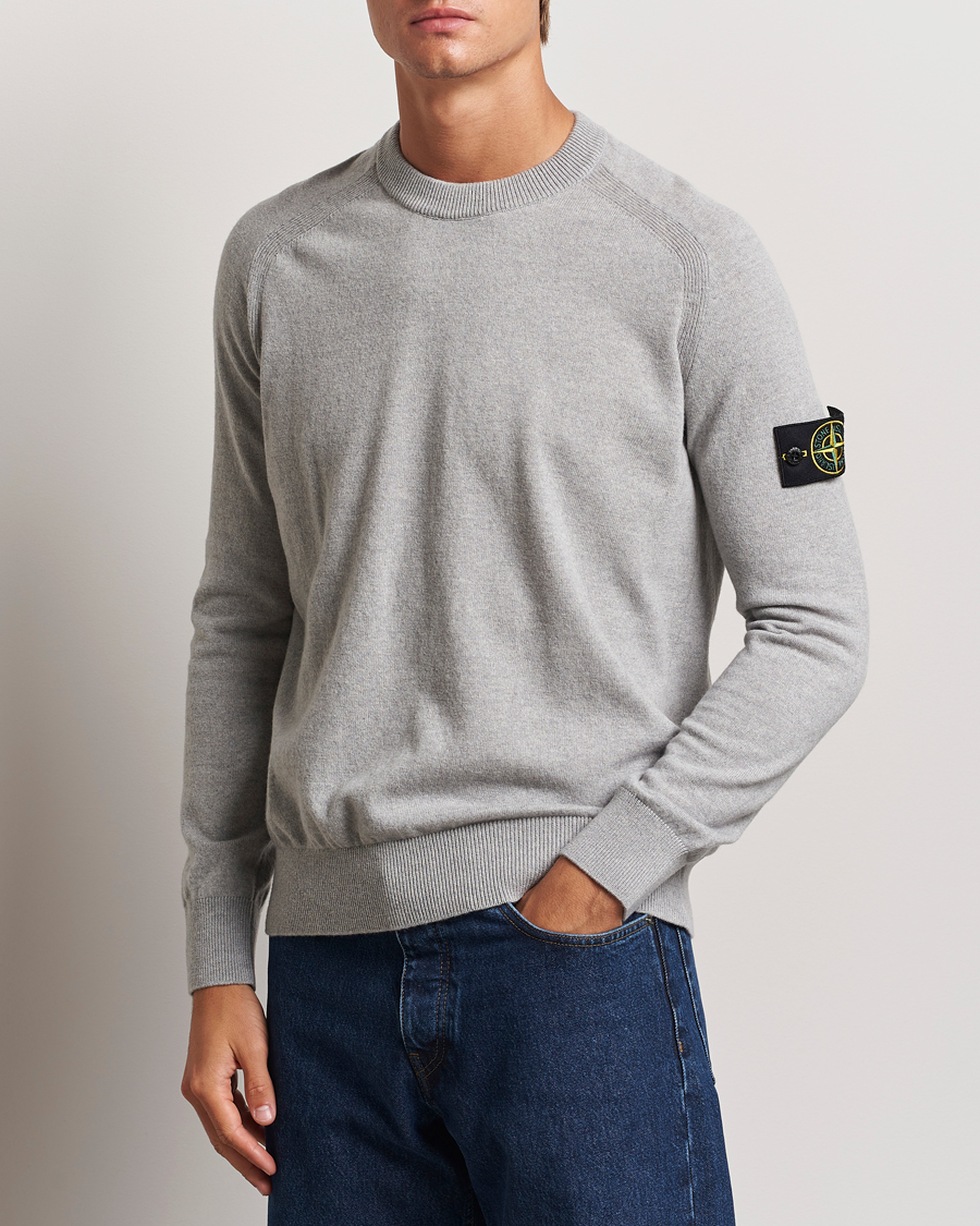 Herr | Tröjor | Stone Island | Cardigan Knit Geelong Wool Crew Neck Melange Grey