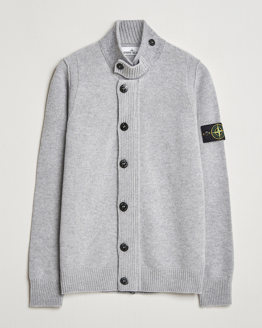 Herr | Tröjor | Stone Island | Knitted Lambswool Zip Cardigan Melange Grey