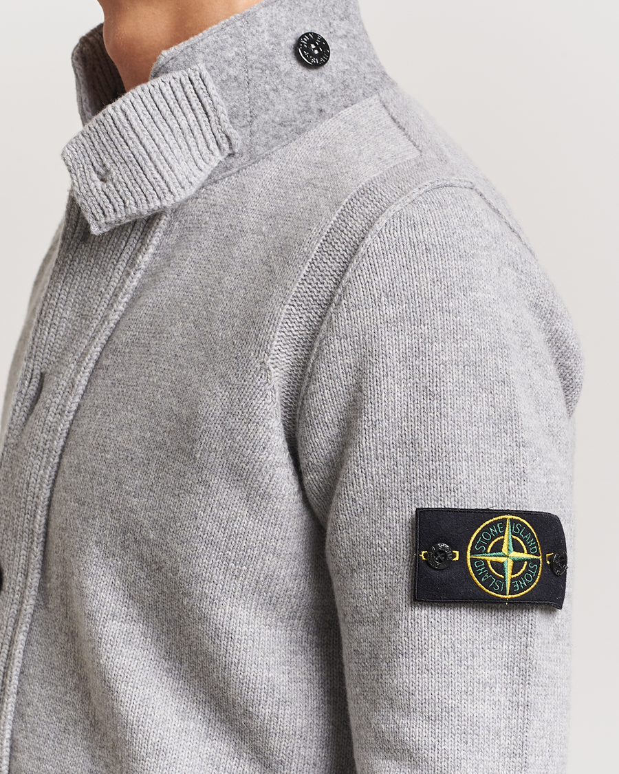 Herr | Tröjor | Stone Island | Knitted Lambswool Zip Cardigan Melange Grey