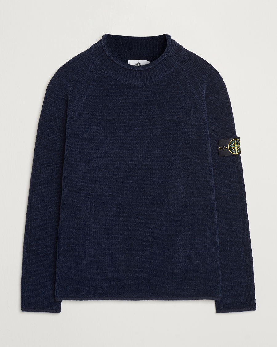 Herr | Tröjor | Stone Island | Cotton Chenille Mock Neck Navy Blue