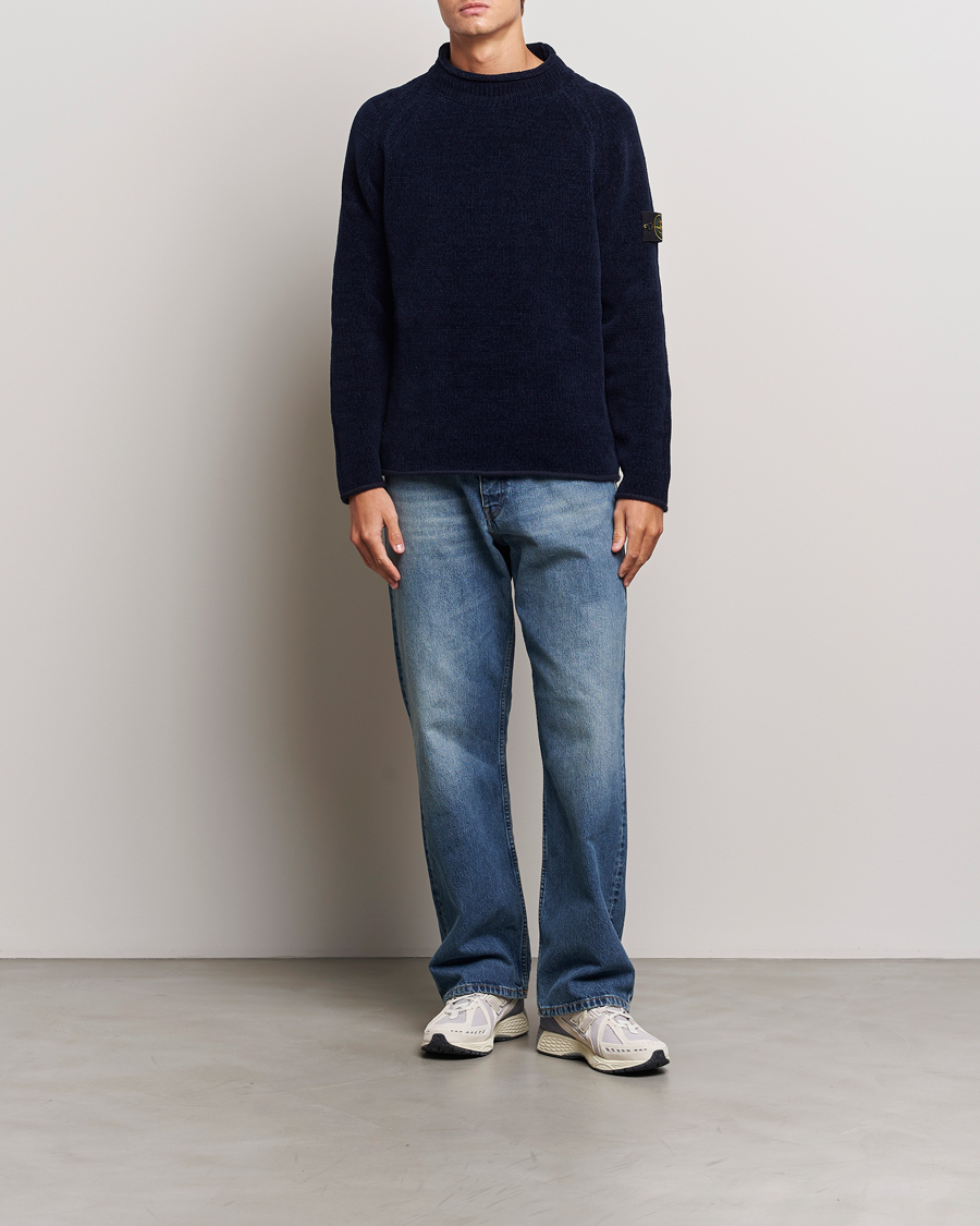 Herr | Tröjor | Stone Island | Cotton Chenille Mock Neck Navy Blue