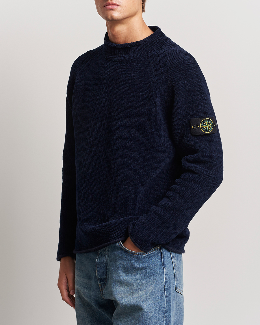 Herr | Tröjor | Stone Island | Cotton Chenille Mock Neck Navy Blue