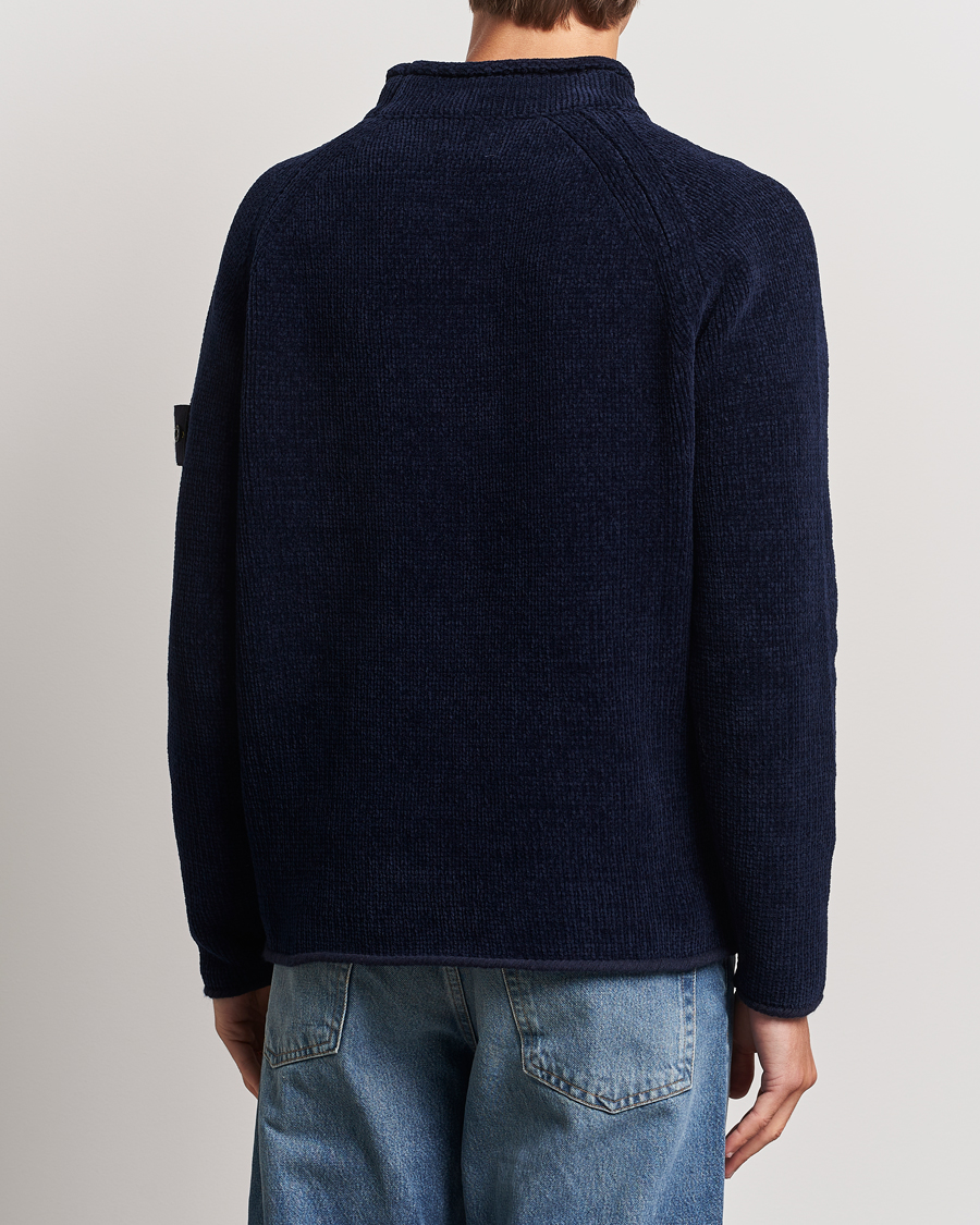 Herr | Tröjor | Stone Island | Cotton Chenille Mock Neck Navy Blue