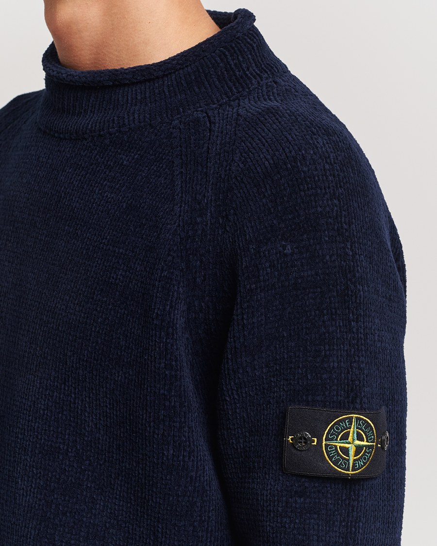 Herr | Tröjor | Stone Island | Cotton Chenille Mock Neck Navy Blue