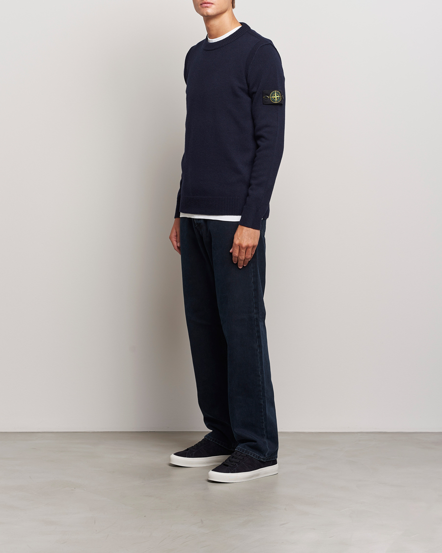 Herr | Tröjor | Stone Island | Knitted Lambwool Sweater Navy Blue