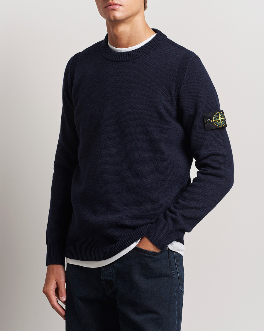 Herr | Tröjor | Stone Island | Knitted Lambwool Sweater Navy Blue