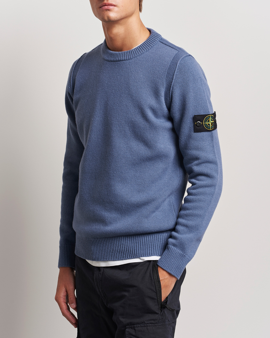 Herr | Tröjor | Stone Island | Knitted Lambwool Sweater Mid Blue
