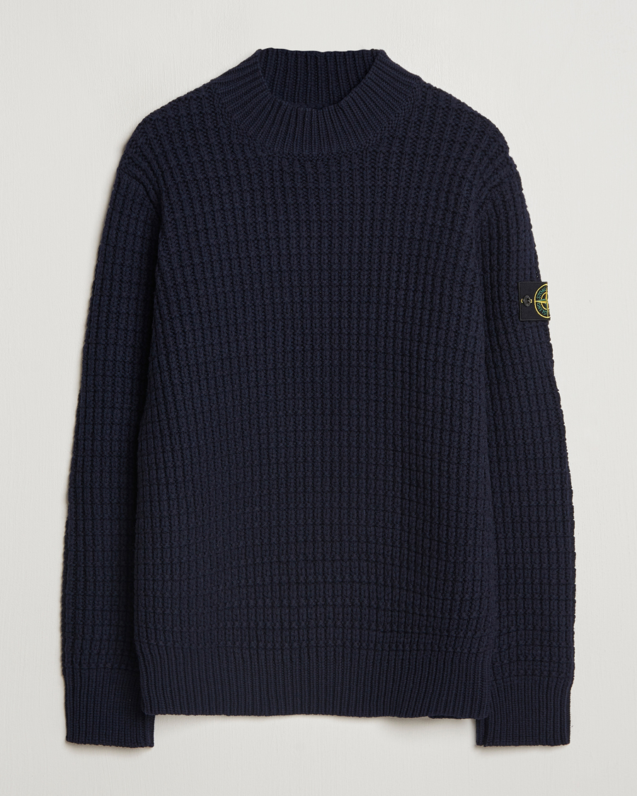 Herr | Tröjor | Stone Island | Checkered Rib Stich Wool Mock Neck Navy Blue