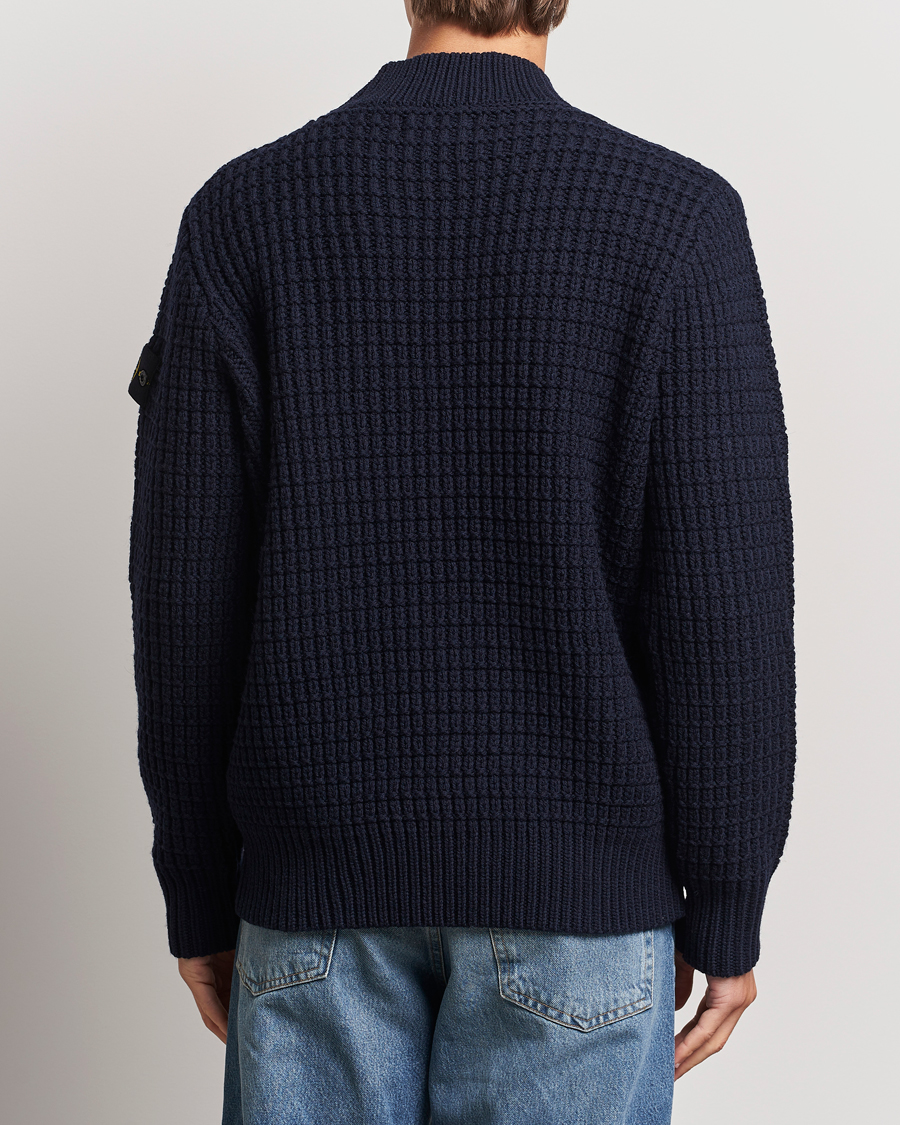 Herr | Tröjor | Stone Island | Checkered Rib Stich Wool Mock Neck Navy Blue