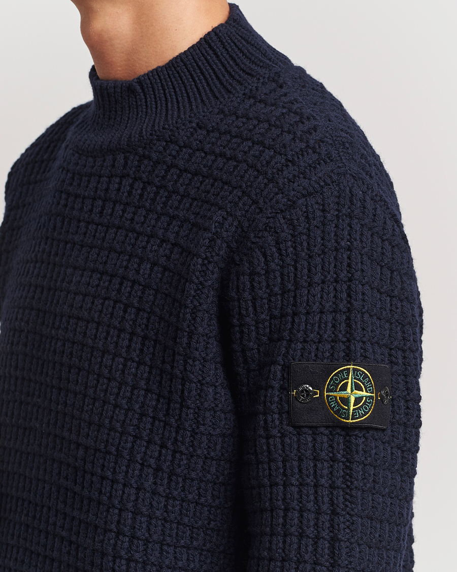 Herr | Tröjor | Stone Island | Checkered Rib Stich Wool Mock Neck Navy Blue