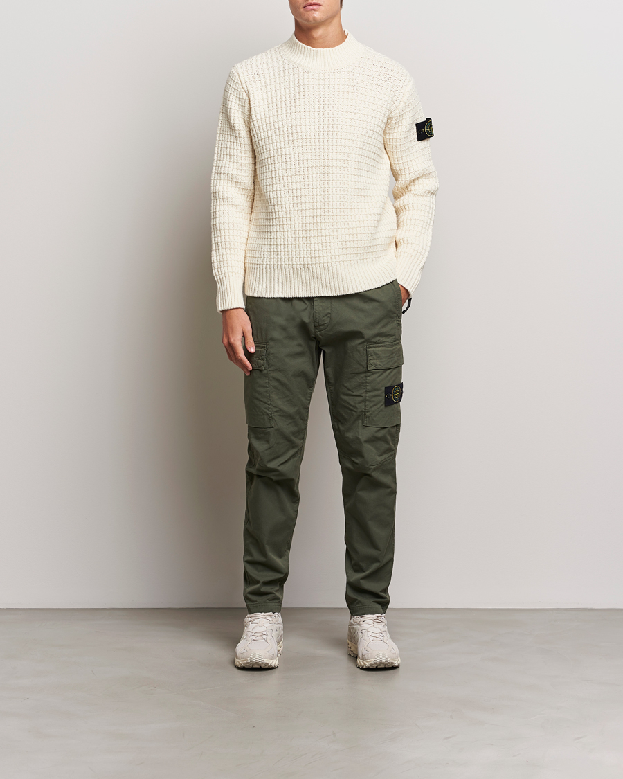 Herr | Tröjor | Stone Island | Checkered Rib Stich Wool Mock Neck Natural