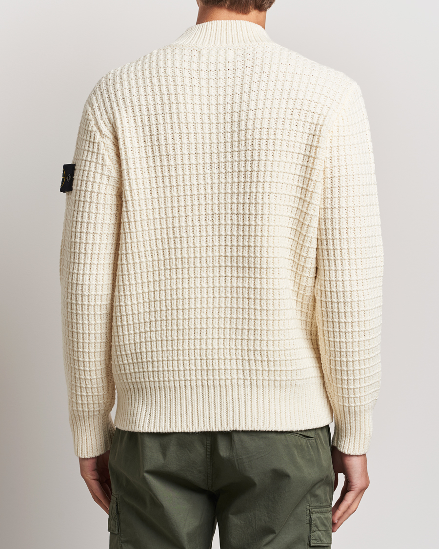 Herr | Tröjor | Stone Island | Checkered Rib Stich Wool Mock Neck Natural