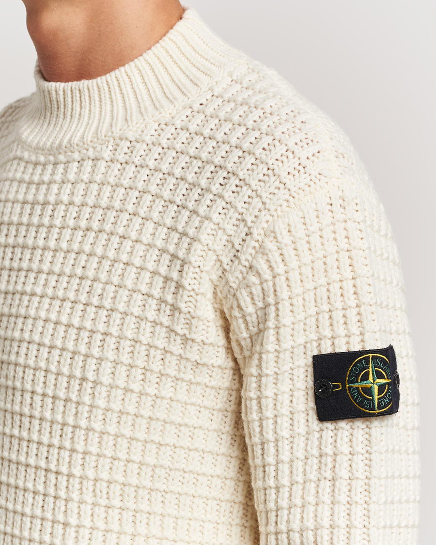 Herr | Tröjor | Stone Island | Checkered Rib Stich Wool Mock Neck Natural