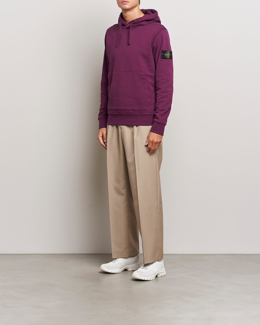 Herr | Tröjor | Stone Island | Garment Dyed Fleece Hood Burgundy